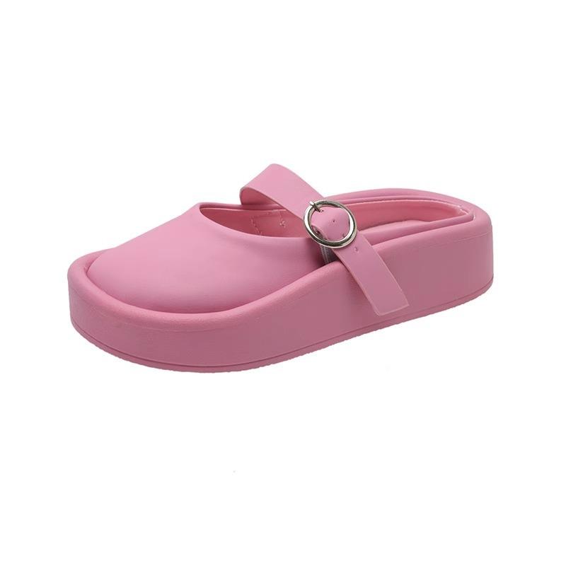 Ugly Cute Bag Head Half Slippers Women's Summer New Women's Fashion Thick Bottom Lazy Half Drag Middle Heel Wear Sandals