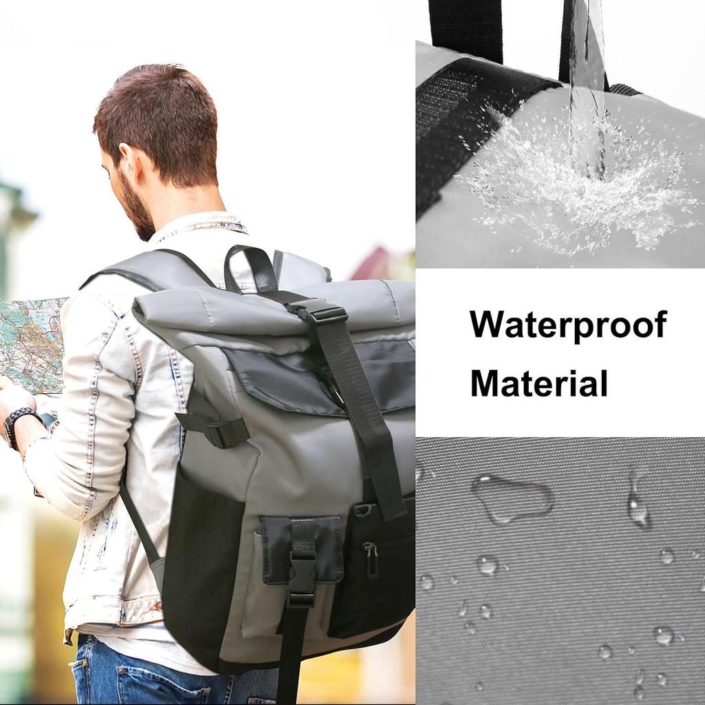 Большой водонепроницаемый рюкзак Rolltop, 27 л, для мужчин и женщин, 15,6-дюймовый школьный рюкзак, легкий велосипедный противоугонный рюкзак для работы, колледжа, отдыха