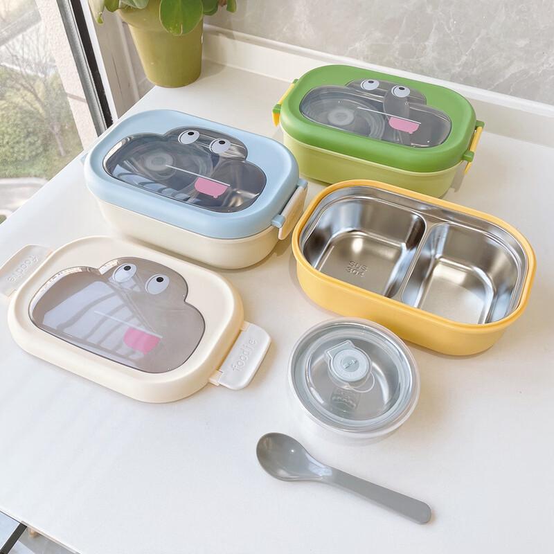 ZISIZ Cartoon 304 Stainless Steel Divided Bento Lunch Box with Soup Bowl