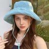 Korean Version Of Fresh Striped Bucket Hat Spring And Summer Thin Women'S Outdoor Sunshade Lace-Up Big Eaves Foldable Sun Cap