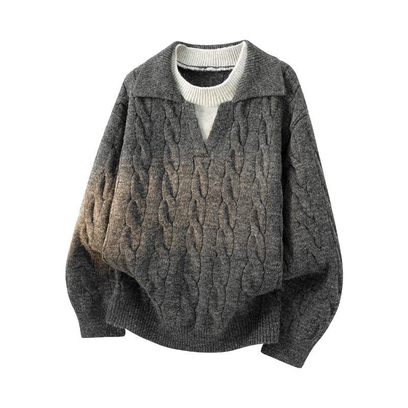 Unisex Oversized Knit Sweater With Collar Detail Fall Winter 2025 Loose Fit Long Sleeve Casual Top
