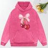 Bow Cherry Art Printed Women Washed Hoodies Cotton Creativity Clothing Hip Hop Fashion Oversized Female Hoody
