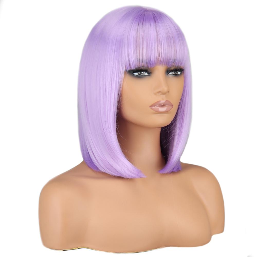 LISI HAIR Короткие парики Боб лавандового фиолетового цвета с челкой Синтетический красочный парик для косплея на каждый день для женщин из натуральных волос