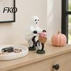 Decorative Tabletop Halloween Statue Ghost Riding Bicycle Resin Figurine, Spooky Desk Shelf Decor for Small Sculpture Home Entryway, Hand-Painted