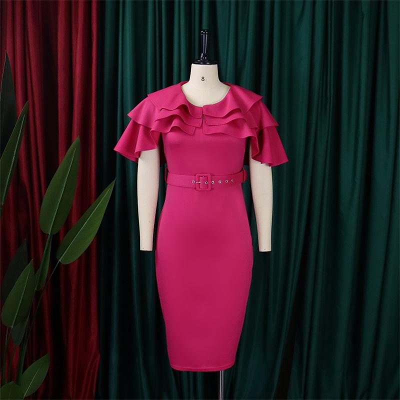 Размер платья с рюшами на рукавах Женская одежда Короткое африканское большое платье-футляр Ol