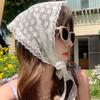 Retro Floral Lace Head Wrap Scarf Embroidered Triangle Neck Kerchief for Women Vintage Travel Photography Hair Bandana Accessory