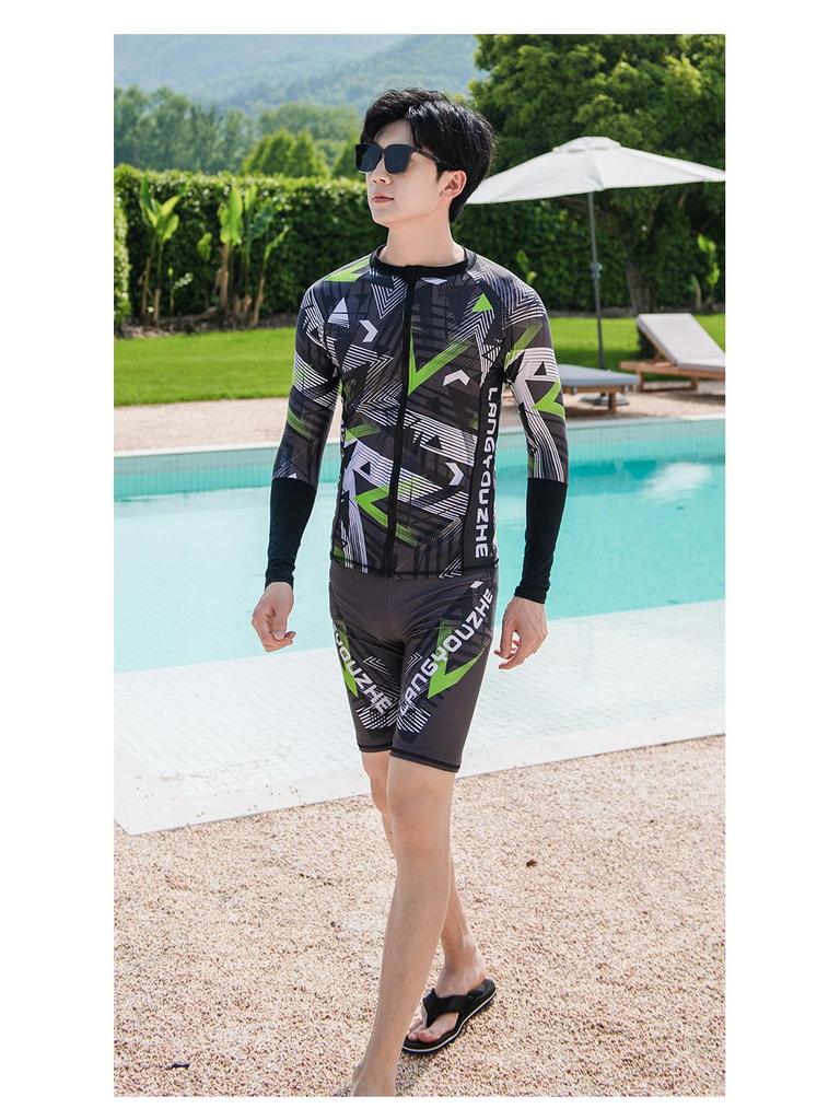 Мужской купальник больших размеров с длинным рукавом, быстросохнущий, с разрезами на штанинах