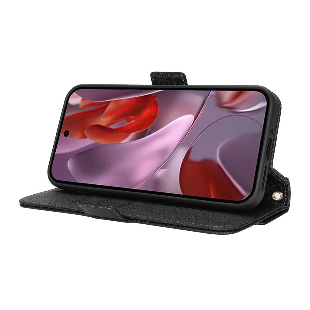 Чехол-подставка для Google Pixel 9a, текстура крест-накрест, кошелек из ПУ кожи, чехол для телефона с плечевым ремнем/зеркальцем для макияжа