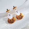 Eye-catching Retro Ghost Face Pumpkin Earrings Featuring Dazzling Rhinestone Embellishments