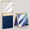 Для Samsung Galaxy Z Flip7 5G Чехол Защита шарнира Кожа+ПК Гальванизированная накладка для телефона с HD защитой заднего маленького экрана
