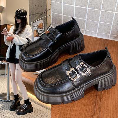 Маленькие кожаные туфли в британском стиле, женские, с ремешком на липучке, женские, весна-осень, новые, ретро, детская платформа