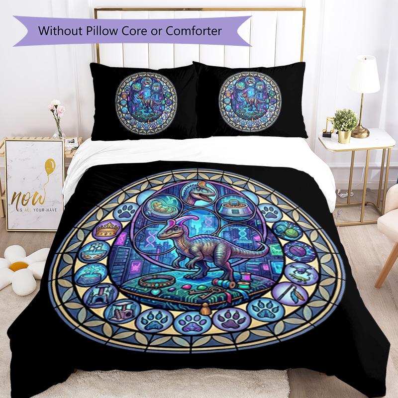 Dinosaur Tech Glass Pattern Bedding,Quilt Set Quilt Cover Pillowcase Home Birthday Gift (1 * duvet cover + 2 * pillowcase, without core)