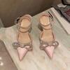 Fashion Women's Crystal Bowknot Satin Pumps Fashion Glitter Rhinestones Shoes Genuine Leather High Heels Party Prom Sandals 2025 Summer