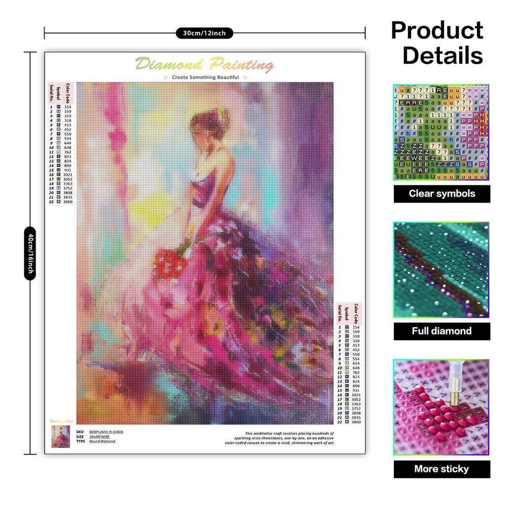 5D DIY Алмазная картина Девушка Портретная живопись Полная круглая картина из стразов Мозаика Рукоделие Украшение дома 30x40 см/12x16 дюймов