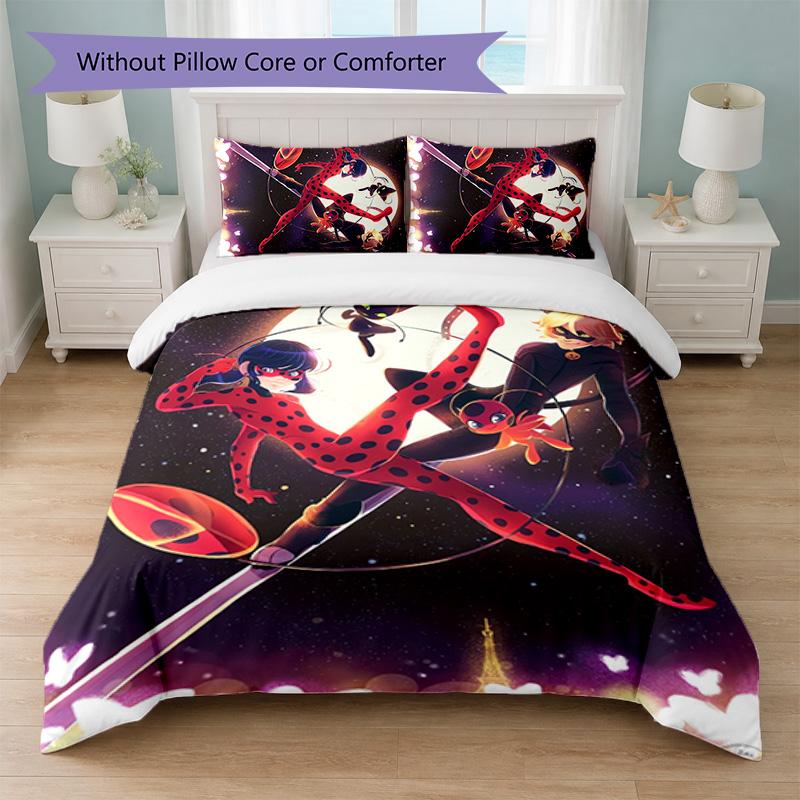 Miraculous Ladybug Print 3Pcs Duvet Cover Set 1 Duvet Cover and 2 Pillowcases Soft Bed Linen For Household Bedroom