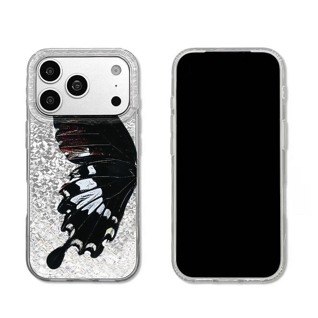 Butterfly Wing Beauty Case for iphone 16 Plus 11 15 18 Pro Max 17 Pro 14 13 XS Max Air 12 XR Silver Crushed Foil Cover