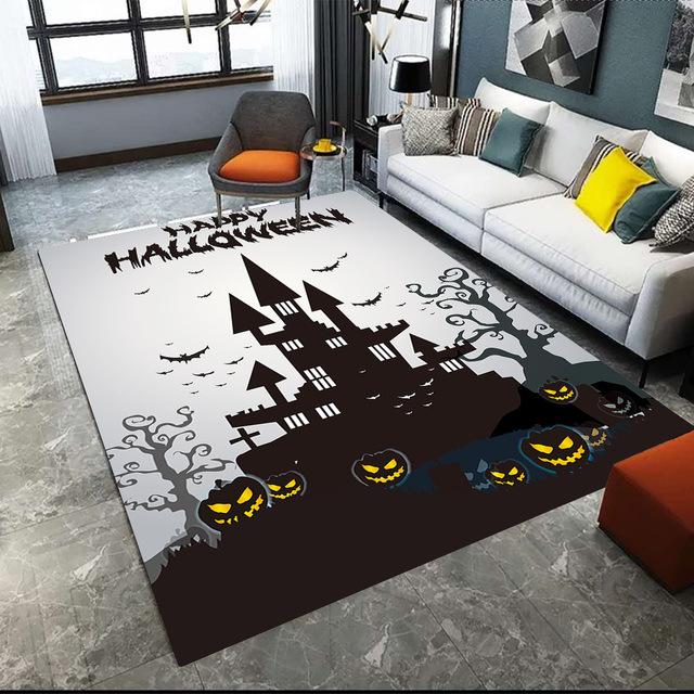 Halloween Crystal Velvet Horror Pumpkin Carpet Living Room Coffee Table Mat Bedroom Bed Blanket Bathroom Non-Slip Mat
