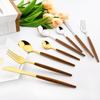 20Pcs Wooden Handle Dinnerware Steak Knife Coffee Spoon Cake Fork Set Mirror Stainless Steel Tableware Kitchen Utensils Eating Silverware