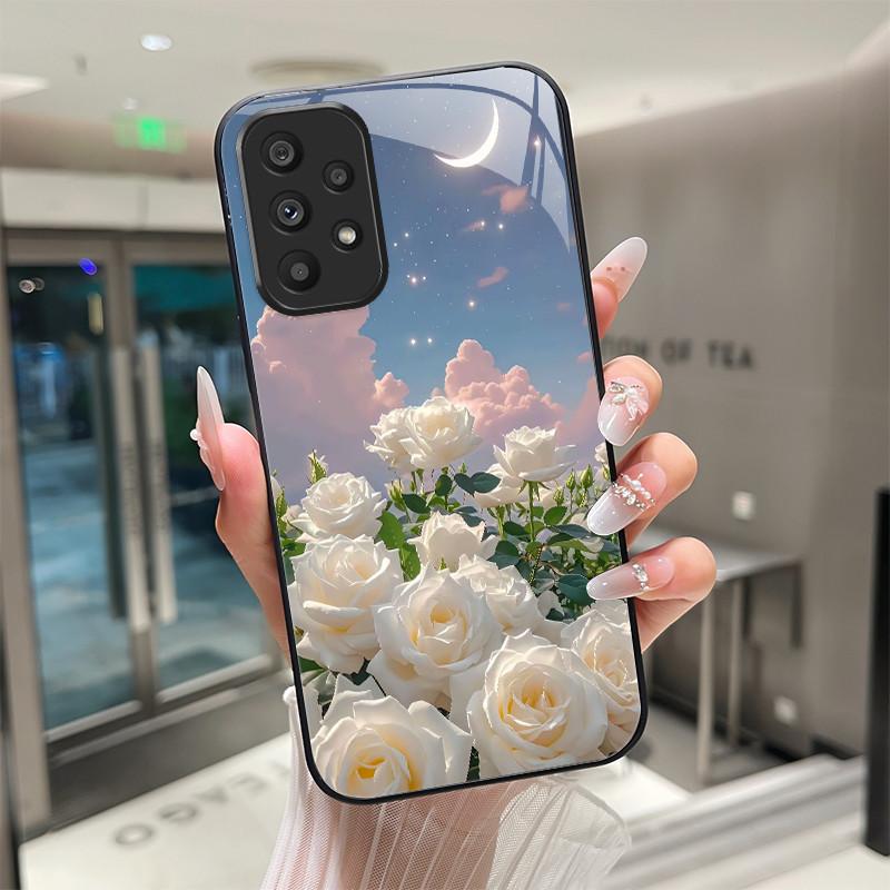 Cute Cartoon Cats Flower Case For Samsung Galaxy A52 A52S A72 4G 5G Tempered Glass Phone Case Protective Back Cover Hard Shell