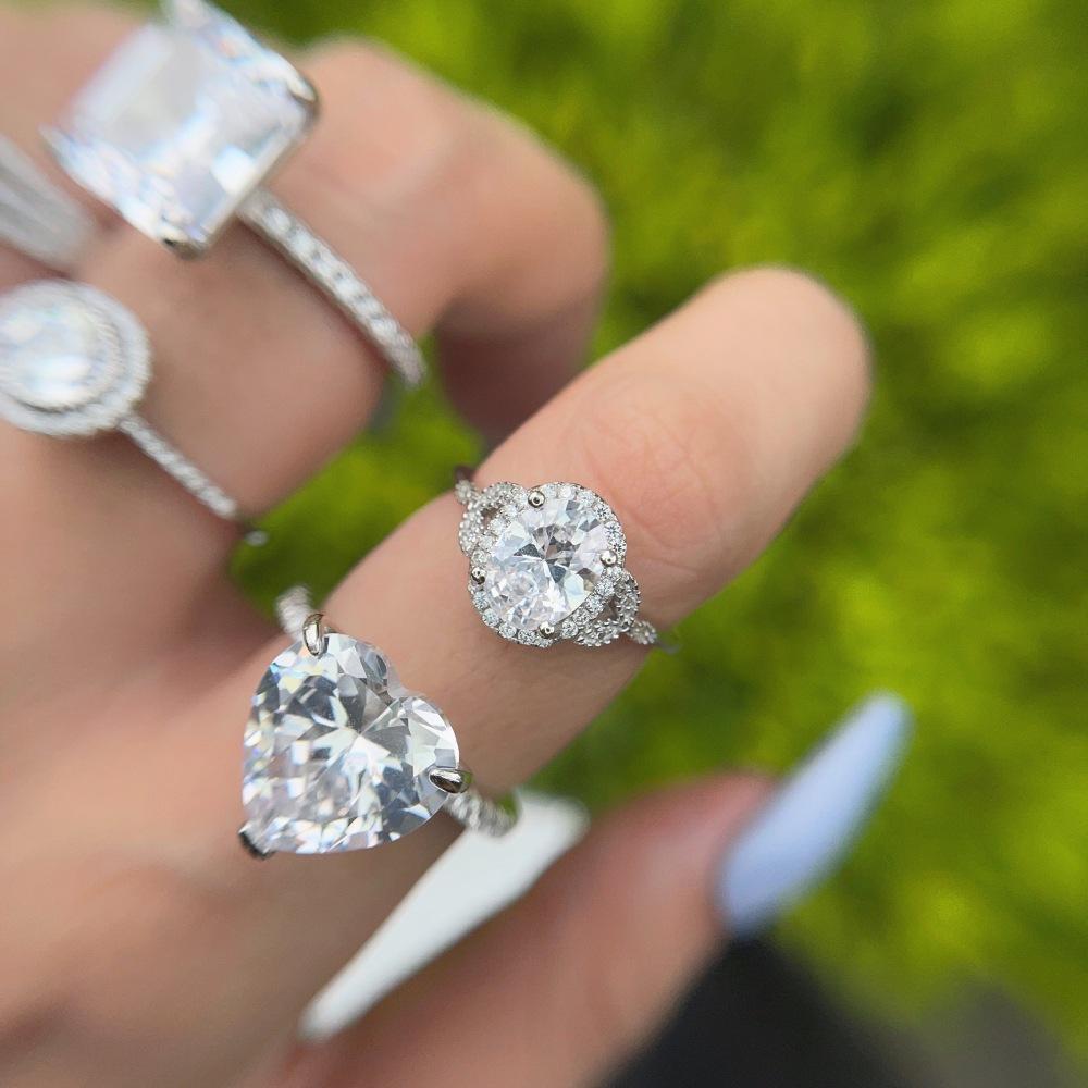 Tancise Women Classic 925 Sterling Silver  Zircon Ring Ladies Jewelry Wedding Promise Party Gift