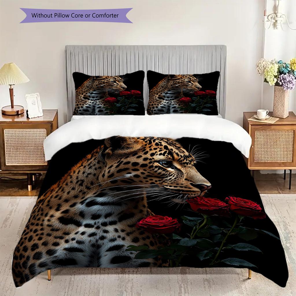 Постельное белье с леопардовым принтом Комплект одеял Покрывало Наволочка Домашний Декор Подарок на День Рождения (1 пододеяльник + 2 наволочки, без наполнителя)
