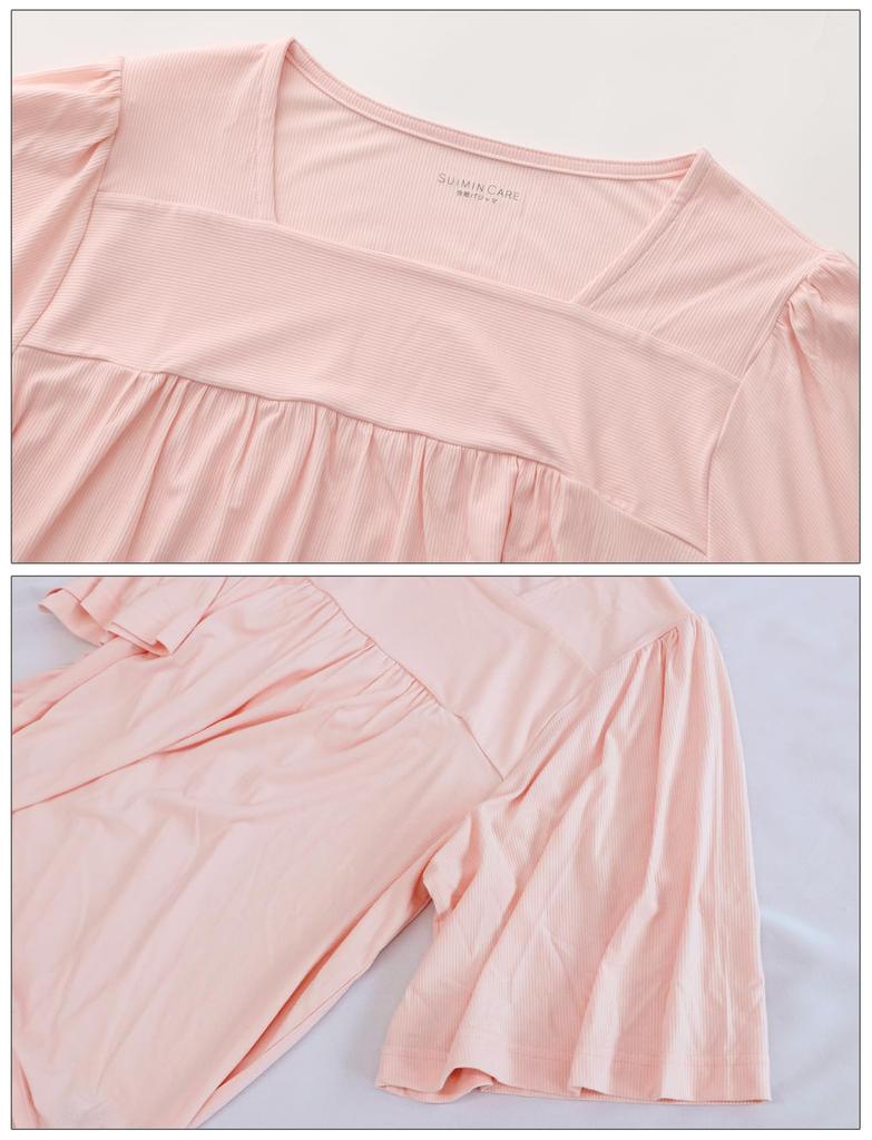 SUIMIN CARE Женская пижама в рубчик, с короткими рукавами и шортами, летняя, розовая и зеленая, размеры S, M, L и LL (LL, Розовый)