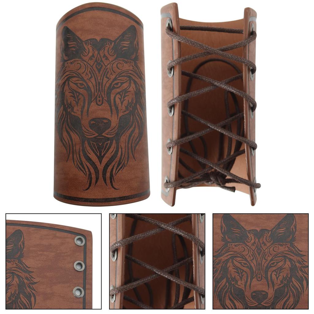 Medieval Knight Embossed Viking-Style Bracer with Adjustable O-Ring Belt for Cosplay