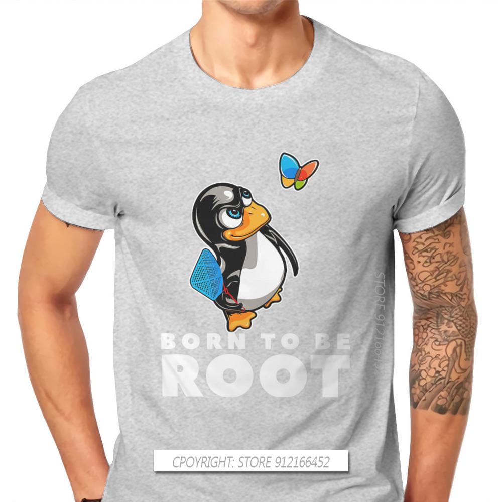 Linux Operating System Tux Penguin Man TShirt Butterfly Killer Illustration Fashion Basic T-Shirt Harajuku Streetwear Hipster