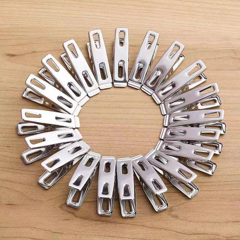 20pcs Stainless Steel Flat Mouth Clothespins, Binder Clips, Drying Hanger, Metal Clip Set, Metal Clothes Clips For Clothes Sock