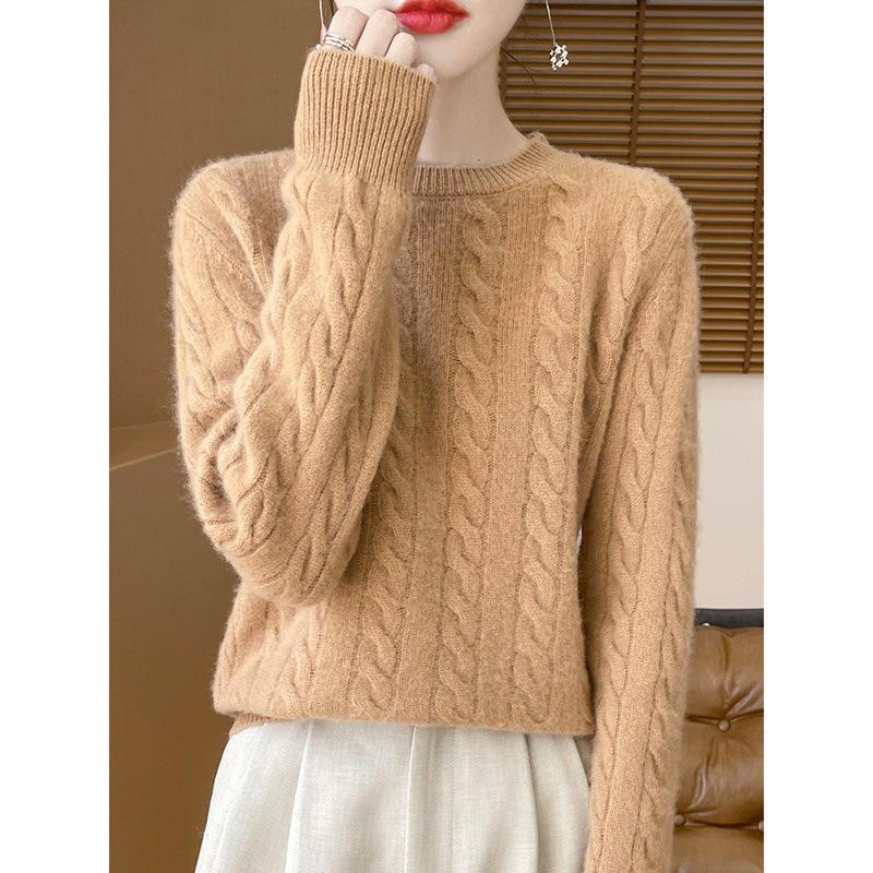 Женский свитер из 100% чистой шерсти, круглый вырез, утолщенный, мягкий пуловер - универсальная мода для осени и зимы