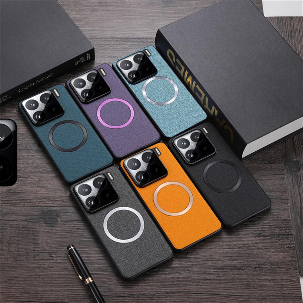 Для Для Xiaomi 14T Pro Дизайн Одежды Жесткий PC Чехол, Ударопрочный Жесткий Чехол из PU Кожи С Магнитом Для Xiaomi Mi 1T Pro