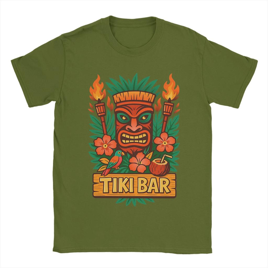 Retro Tiki Mask Tropical Fire Vibes Unisexs T Shirt Creative Tees Short Sleeve Crewneck TShirts Cotton Printed Clothing