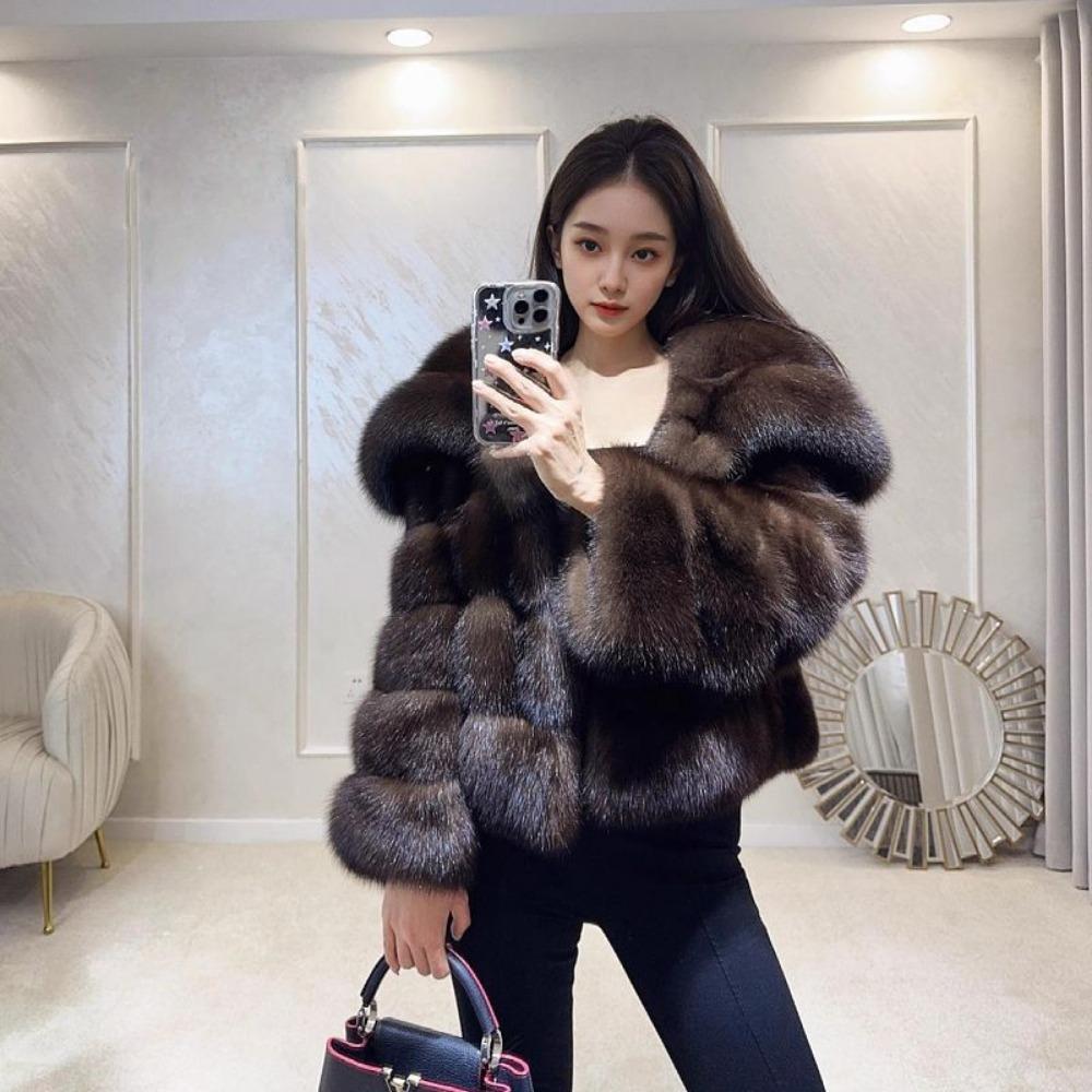 Big Lapel Purple Mink Coat Winter Thickened Young Short Environmentally Friendly Fur Coat Women's New