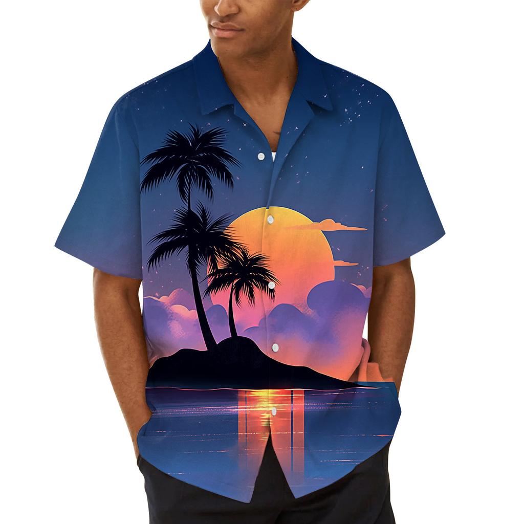 Гавайская рубашка для мужчин, мужские винтажные рубашки для боулинга на пуговицах, летняя пляжная рубашка с коротким рукавом