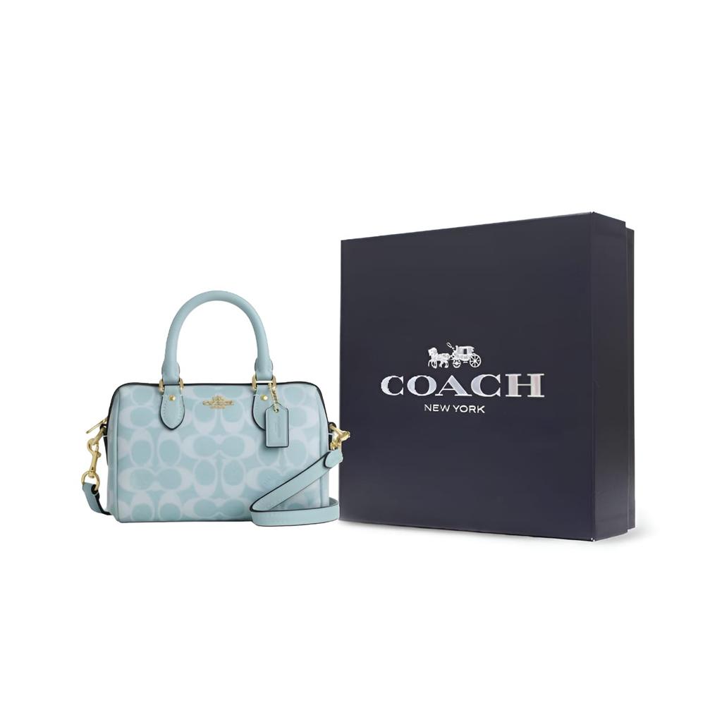 Coach Сумка женская маленькая из канвы с покрытием и гладкой кожи, светло-голубая CEY63-IMXUM