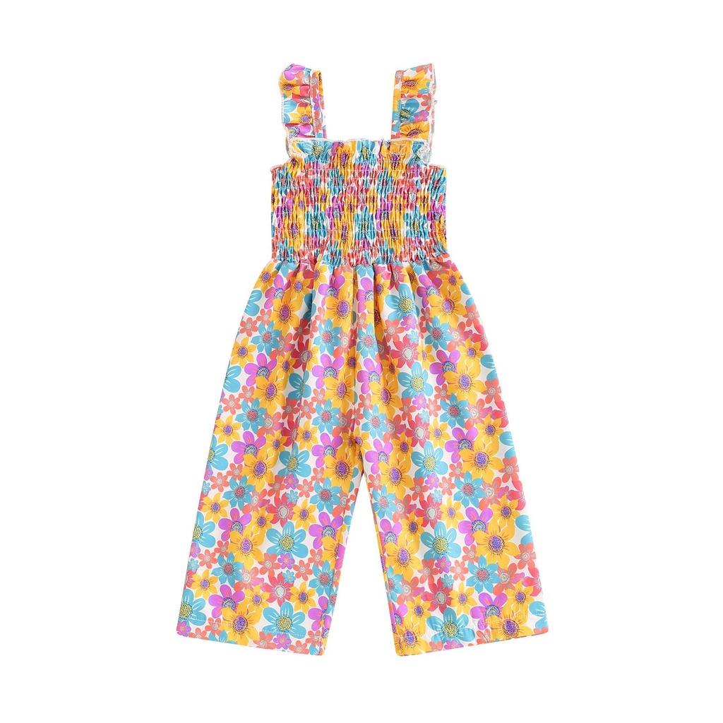 Повседневный комбинезон для маленьких девочек 6, 12, 18, 24 месяцев, 3, 4 лет, летний комбинезон без рукавов с цветочным принтом, широкие штаны для новорожденных, милая одежда