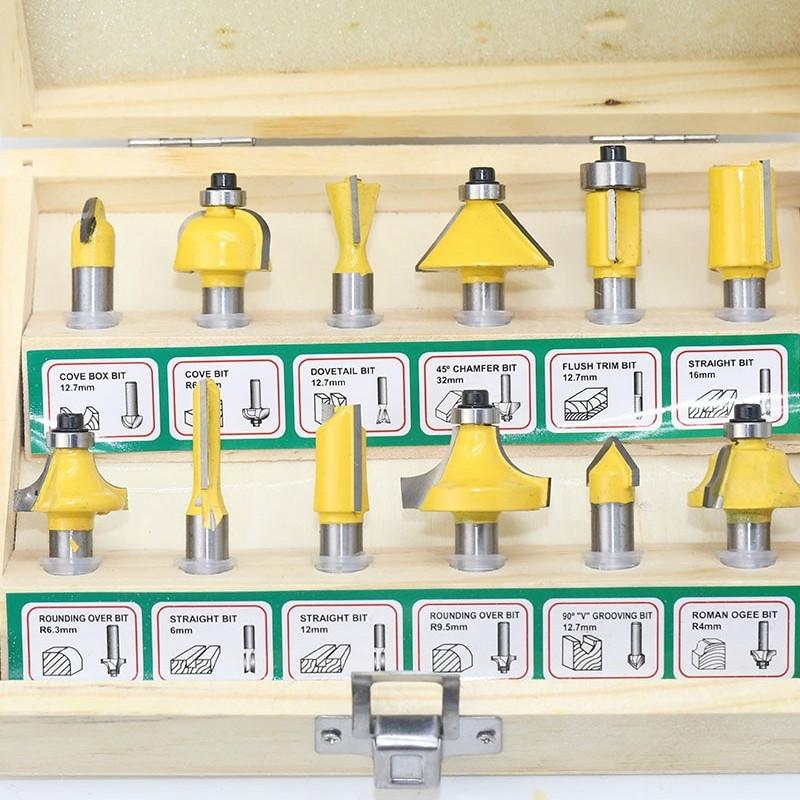 12pcs Corner Round Over Router Bit with Bearing for Wood Woodworking Tool Tungsten Carbide Milling Cutter