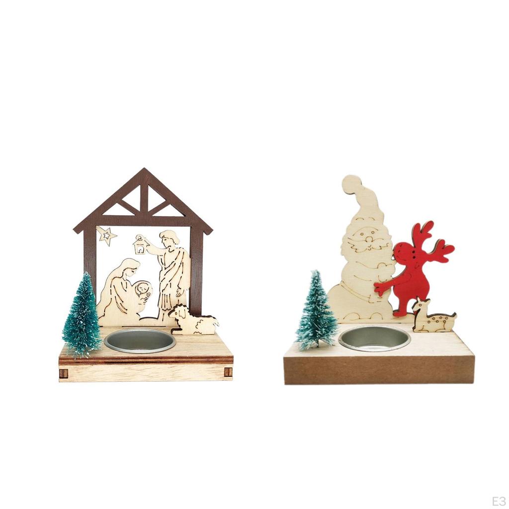 Christmas Nativity Scene Candle Holder Wooden Structure Versatile for Table Centerpiece Xmas