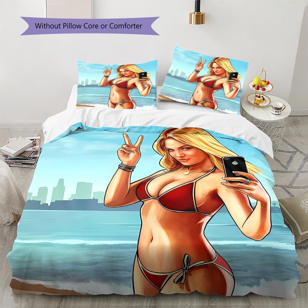 Постельное белье с узором Grand Theft Auto, Комплект с одеялом, Пододеяльник, Наволочка, Домашний подарок на день рождения (1 пододеяльник + 2 наволочки, без наполнителя)