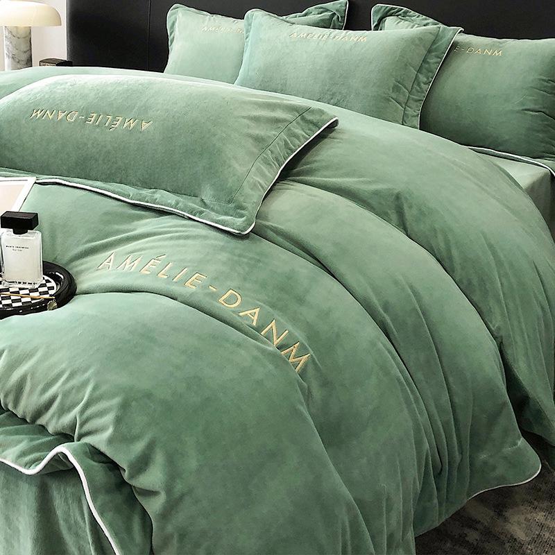 Класс А, детский бархатный комплект из четырех предметов, детский бархатный однотонный комплект из молочного бархата с вышивкой, комплект из трех предметов, фланелевая простыня, пододеяльник, пододеяльник