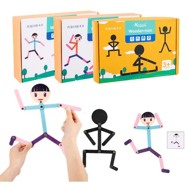 Sport Wooden Man Material Diy Puzzle Toys Boards Educational Game Early Learning Toy For Children Preschool Fine Motor Training