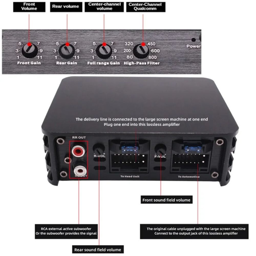 Интеллектуальный автомобильный усилитель мощности Большой экран 6-канальный усилитель мощности Автомобильное аудио