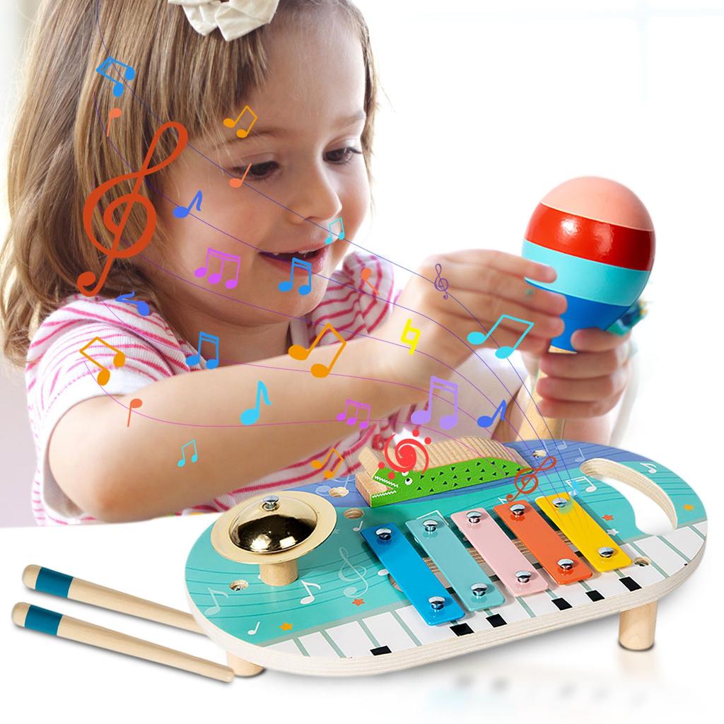 Игрушки-перкуссионные инструменты, ручные хлопающие барабаны с колокольчиками, шейкеры, медный шуршащий инструмент для трения, набор из четырех предметов