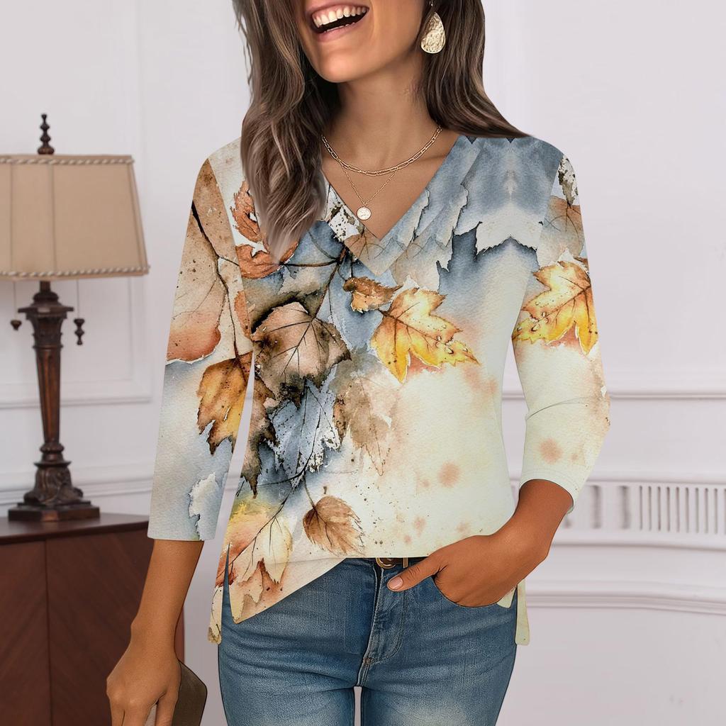 3/4 Sleeve Shirts For Women  Print Graphic Tees Blouses Casual Plus Size Basic Tops Pullover