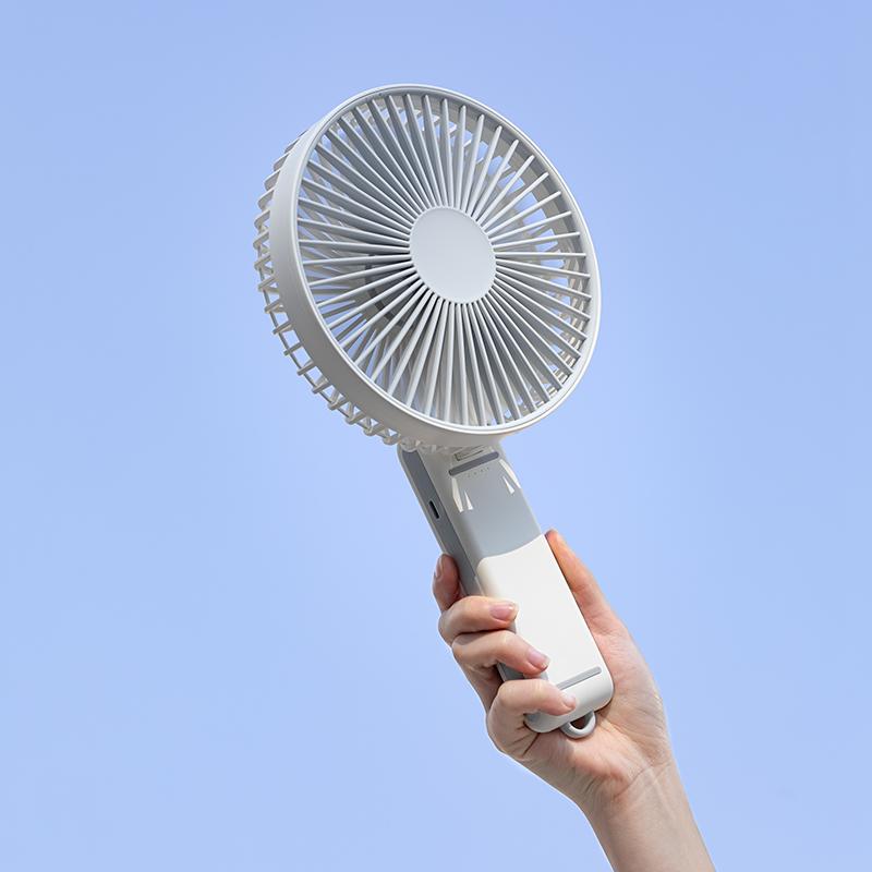2025 New Arrival Custom LOGO USB Rechargeable Table Fan Portable Handheld Fan Three Foldable Plastic Box for Outdoor Use