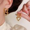 Elegant Metal Hollow Double Heart Dangle Earrings - Unique and Versatile Cold Style Fashion