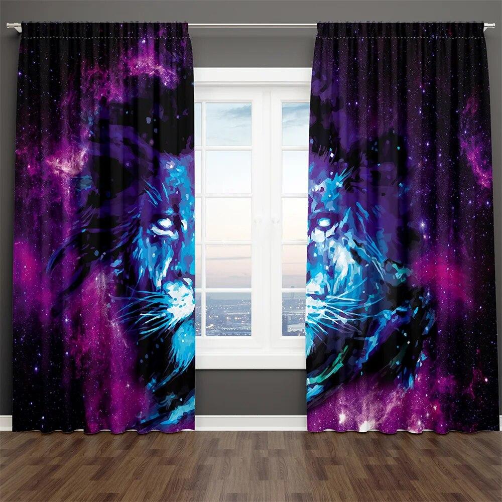 Пара влюбленных Лев Классическая серия животных цифровой принт 2 шт. Затеняющая оконная занавеска для гостиной Спальня Декор Карманный стержень