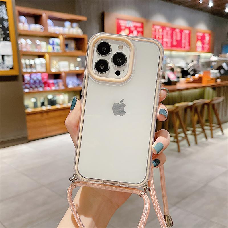 Гибридный прозрачный акриловый противоударный чехол 3 в 1 для iPhone 13 12 11 Pro Max X XR XS 8 7 Plus, ожерелье через плечо, ремешок, чехол для телефона, чехол