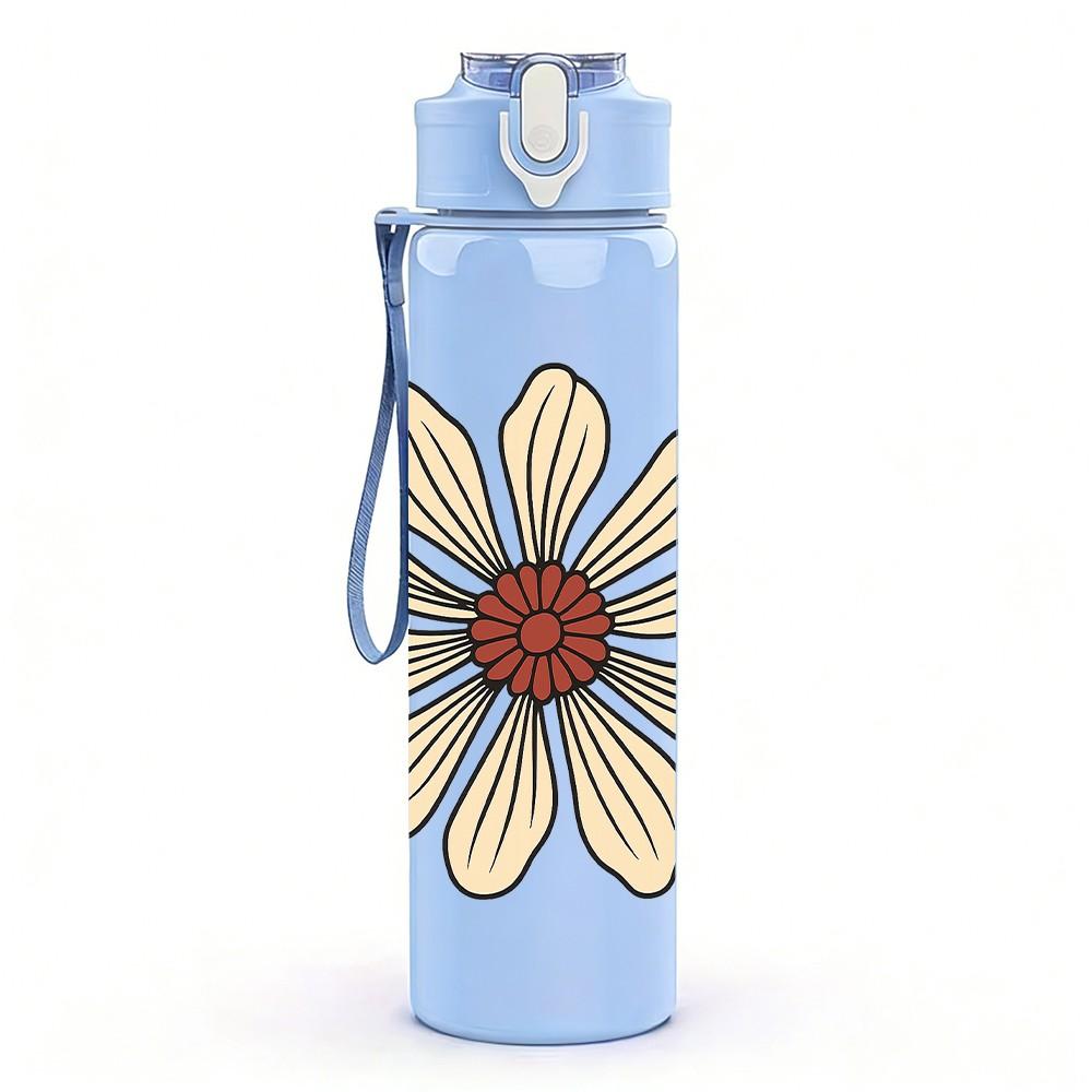 1PC Simple Daisy Flower Line Art Print 750ml Color Plastic Sports Water Bottle Leakproof Flip Straw Lid Suitable for Sports Office Home Use