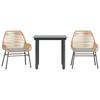 3 Piece Outdoor Dining Set with Cushions Brown Poly Rattan Glass Table